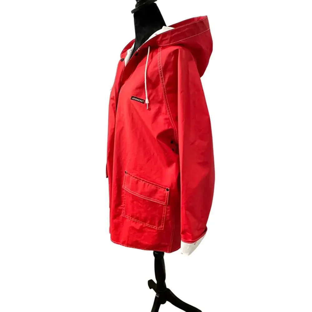 VTG‎ 80s Jordache Red Vinyl Rain Jacket Unisex Size Large Retro Windbreaker